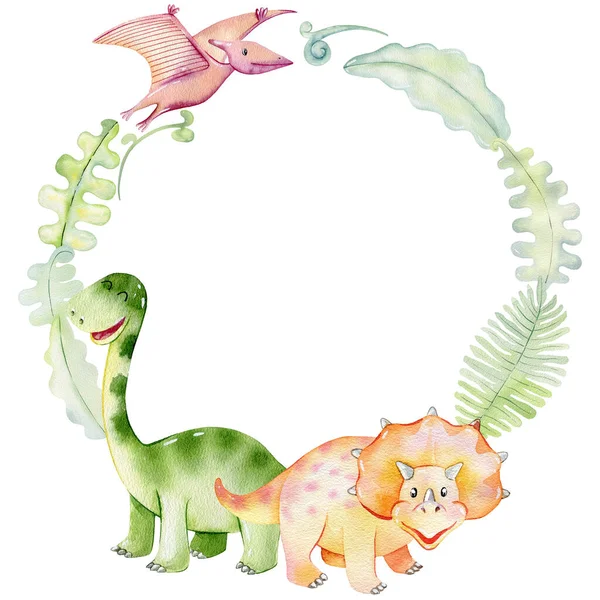 Watercolor cute dinosaurs.