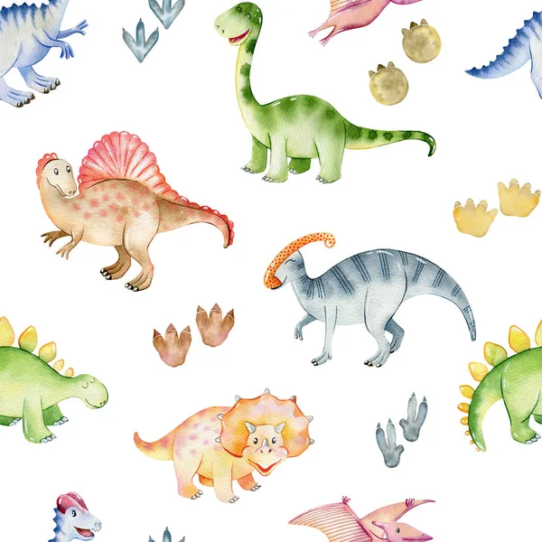 Watercolor cute dinosaurs.