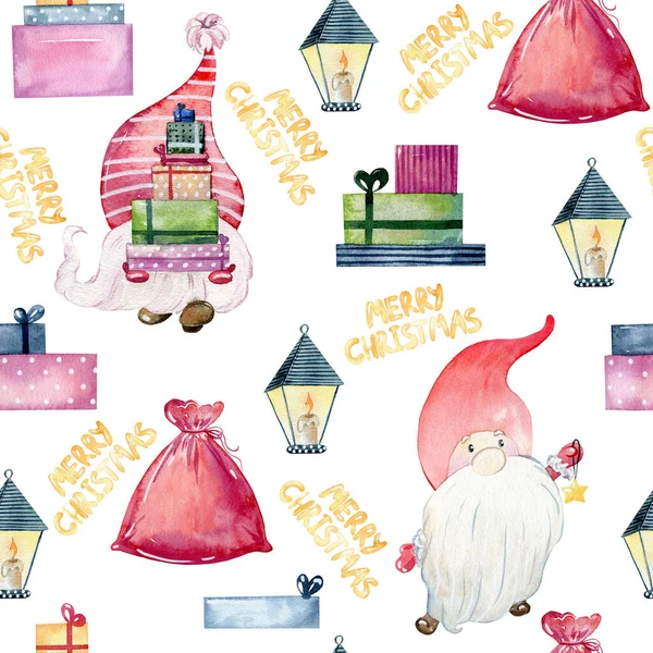 Christmas watercolor gnomes — Stock Photo, Image