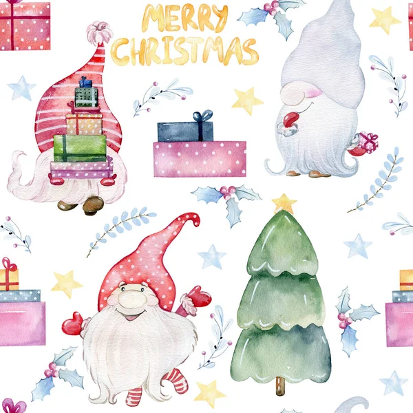 Christmas watercolor gnomes — Stock Photo, Image