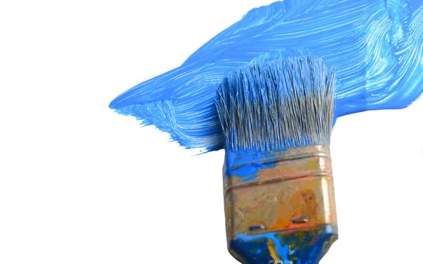 Çok Güzel Basit Mavi Boya Fırça Beyaz Palet — Stok fotoğraf