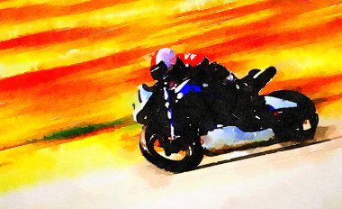 Güzel Exiciting orijinal suluboya resim Motorctcle Racer