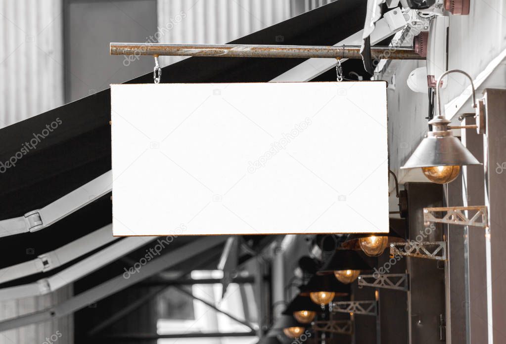 Restaurant or cafe blank outdoor business signage mockup to add company logo