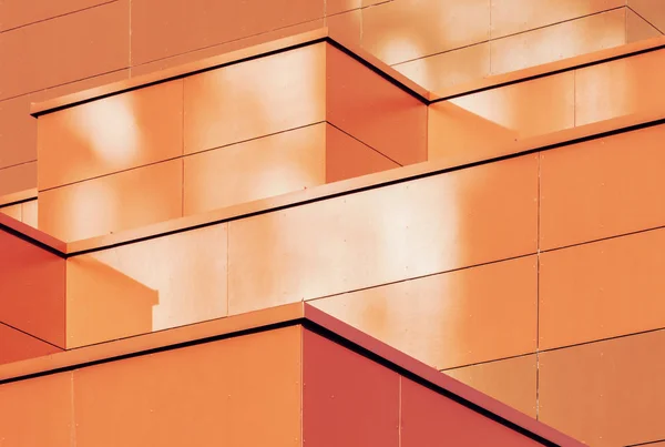 Oranje Gekleurde Geometrische Achtergrond Van Metaal Bouwen Gevel Abstracte Architectonische — Stockfoto