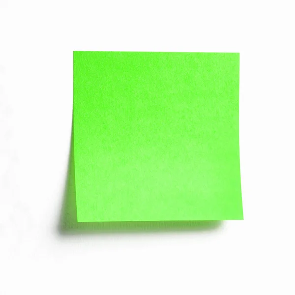 Beyaz izole gölge ile canlı yeşil yapışkan not — Stok fotoğraf