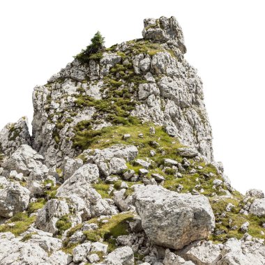 Mossy mountain cliff isolated on white background clipart
