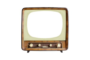 Vintage CRT TV set with blank screen isolated on white background, retro alanog television technology  clipart