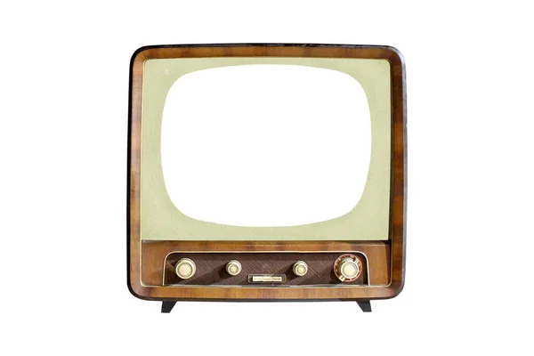 Beyaz arkaplanda boş ekran izole edilmiş klasik CRT TV seti, retro alanog televizyon teknolojisi 