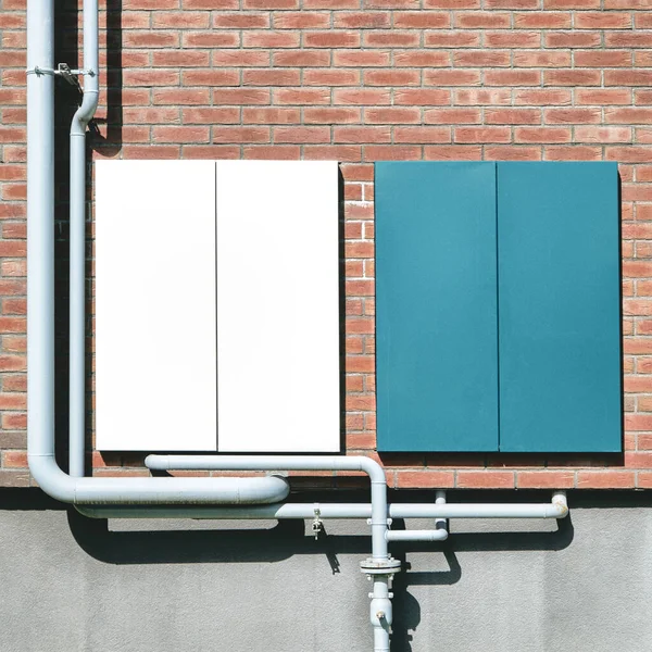 Outdoor Gas Pipeline Switchboard System Brick Wall Residential Building Sunny — Stock Photo, Image