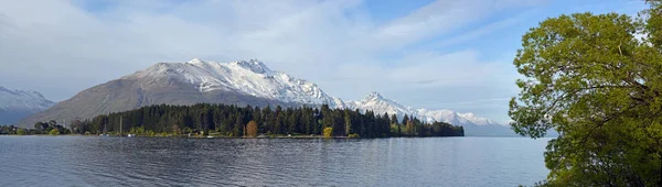 Panoramik Göl Wakatipu Mount Cecil Bahar Queenstown Yeni Zelanda — Stok fotoğraf