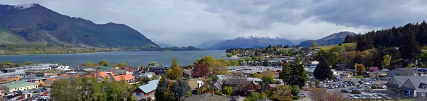 Panorama Wanaka Town Lake Mountains Spring Central Otago New Zealand — Stock Photo, Image