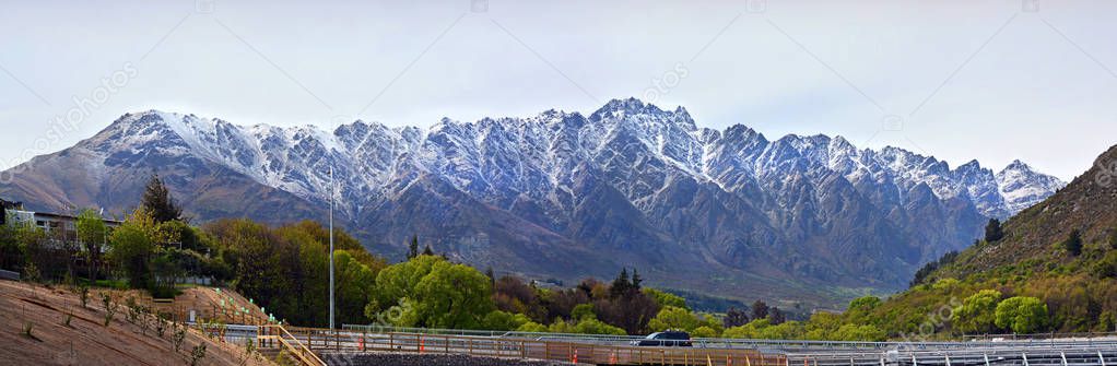 Panoramic View of The Remarkables Mountain Range near Queenstown, New Zealand
