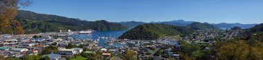 Kraliçe Charlotte ses, Picton ve Waikawa Körfezi Panoraması, Marlborough sesler, Yeni Zelanda.