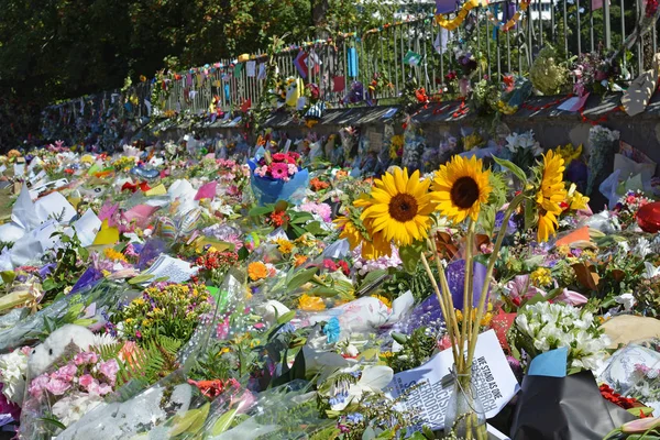 Massaker an Moscheen in Christchurch - Blume Tribut Detail mit Sonne f — Stockfoto