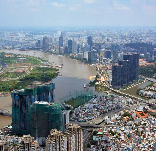 Ho chi minh city Luftaufnahme Stadt & Saigon Fluss Ansicht 1 — Stockfoto