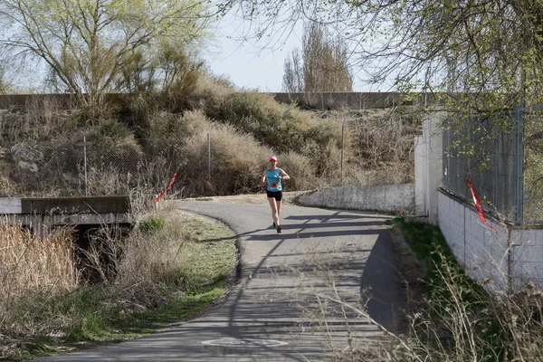 March 2019 Madrid Spain Runner Marathon Vias Verdes Its Way — Stock Photo, Image