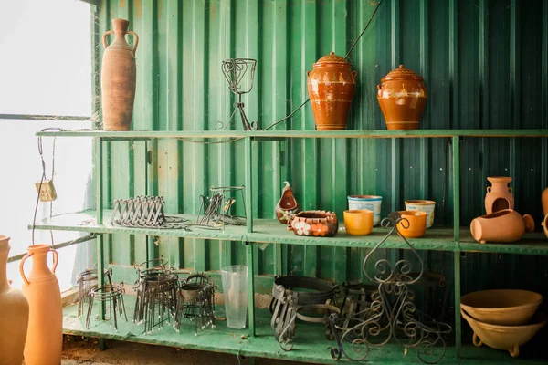 Ceramic shop with products on the shelves