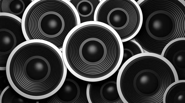 Zenei Koncepció Több Különböző Méretű Fekete Hangszórók Háttér Illusztráció — Stock Fotó