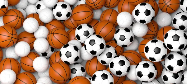 チーム スポーツのコンセプト バスケット ボール バレーボール サッカー ボール バナー イラストレーション — ストック写真