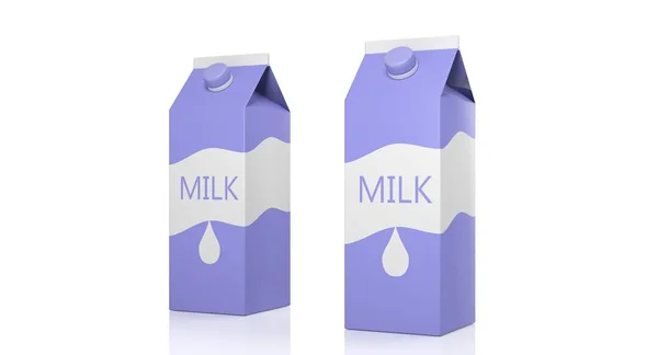 Dos cajas de cartón de leche aisladas sobre fondo blanco. ilustración 3d —  Fotos de Stock