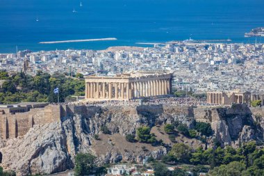 Atina, Yunanistan. Lycabettus Hill Atina Akropol ve şehir havadan görünümü