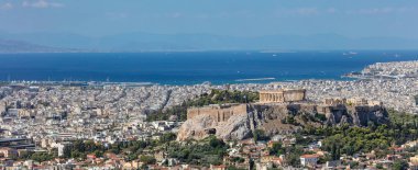 Atina, Yunanistan. Lycabettus Hill Atina Akropol ve şehir havadan görünümü