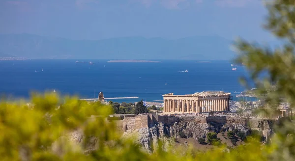 Αθήνα Ελλάδα Ακρόπολη Αθηνών Και Εναέρια Θέα Στην Πόλη Από — Φωτογραφία Αρχείου