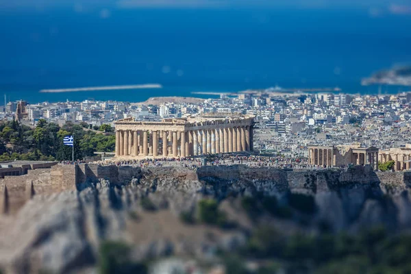 Athènes, Grèce. Acropole d'Athènes et vue aérienne de la ville depuis la colline Lycavittos — Photo