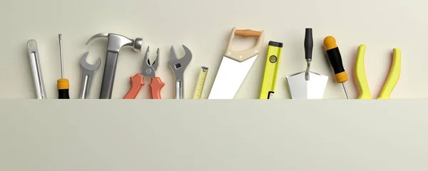 Olika hand verktyg. 3D-illustration — Stockfoto