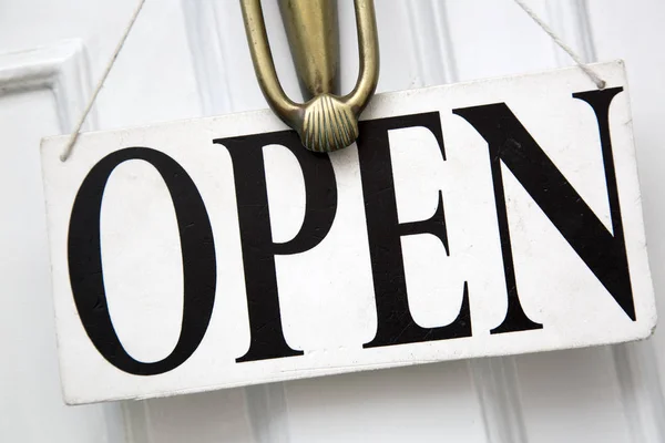 White Open Sign Shop Door — Stock Photo, Image