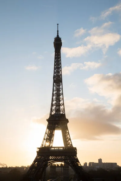 Silhouet Van Eiffeltoren Bij Dawn Parijs Frankrijk — Stockfoto