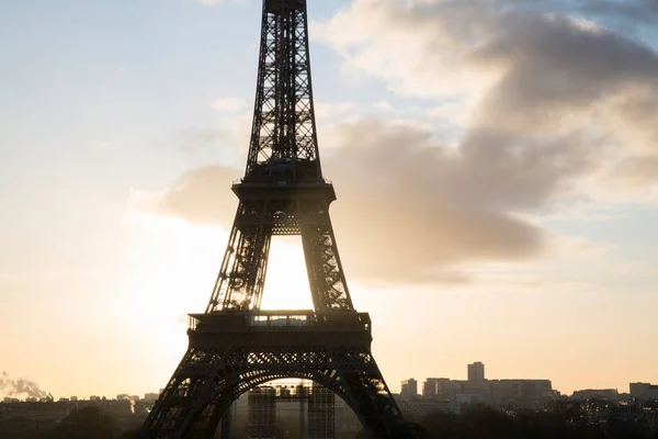 Bakgrundsbelyst Eiffeltorn Silhouette Paris Frankrike — Stockfoto