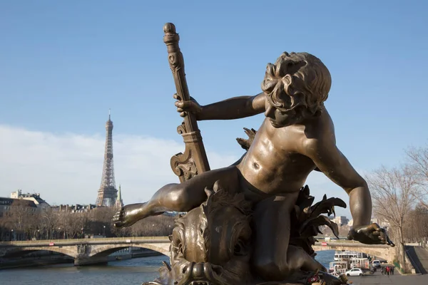 Sculpture Eiffel Tower Pont Alexandre Iii Bridge Paris France — Stock Photo, Image