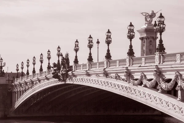 Pont Alexandre Iii Bridge Paris França Preto Branco Sepia Tone — Fotografia de Stock