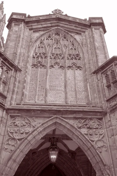 Székesegyház Templom Hereford Anglia Egyesült Királyság Fekete Fehér Sepia Tone — Stock Fotó