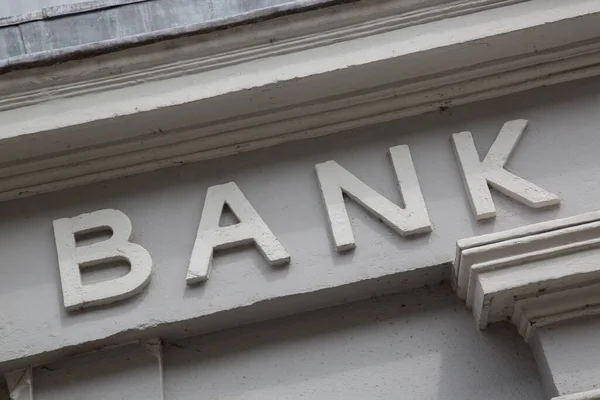 Grey Bank Sign Stone Wall — Φωτογραφία Αρχείου