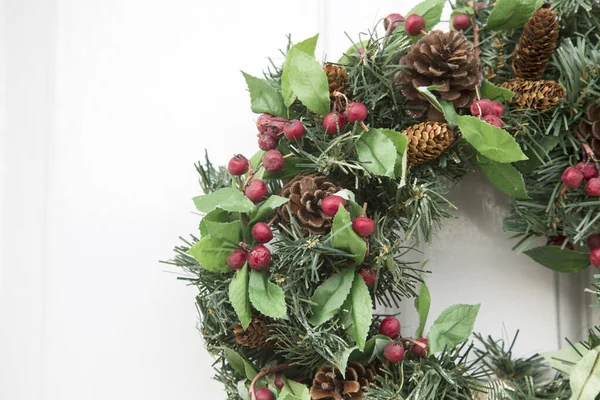 Natural Green Christmas Wreath on Door with Berries