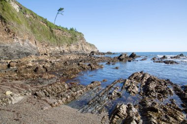 Cambaredo Beach, Asturias ve İspanya 'daki Rocks and Bay.