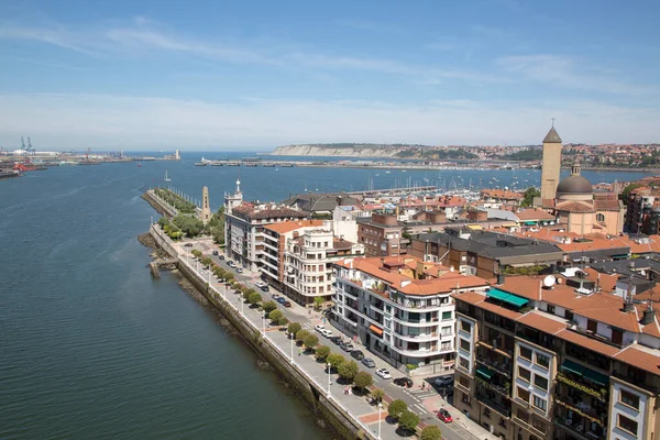 Hafen Und Kirche Las Arenas Bilbao Baskenland Spanien — Stockfoto