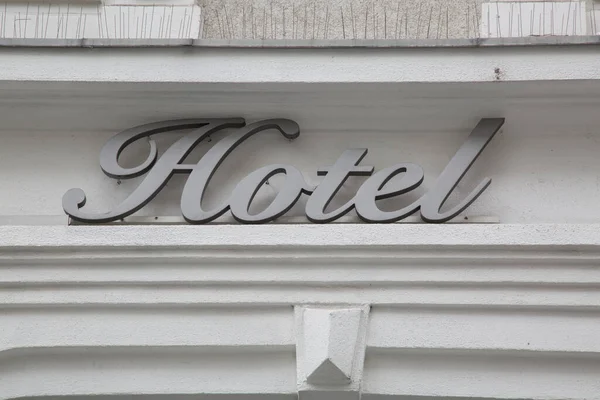 Silver Hotel Sign Building Facade — Stock fotografie