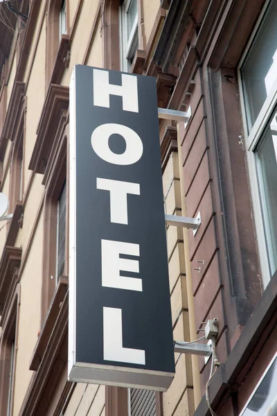 Black White Hotel Sign Building Facade — Stock Photo, Image