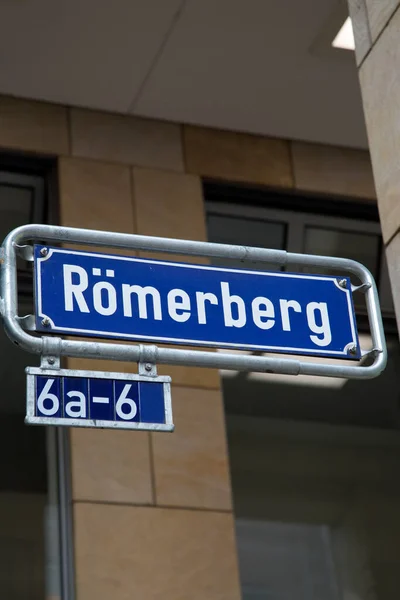 Romerberg Street Sign Frankfurt Německo — Stock fotografie