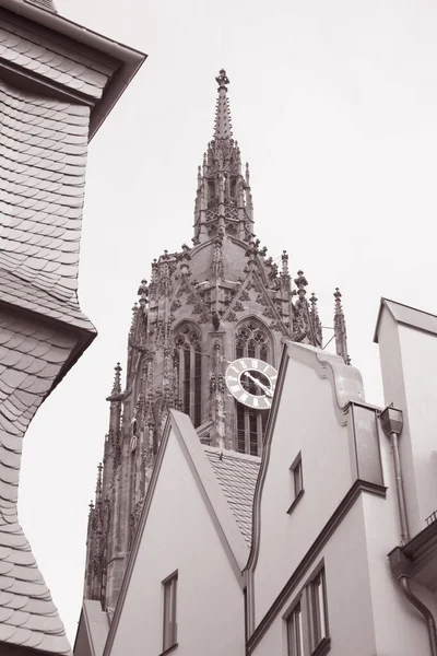 Cathedral Tower Frankfurt Alemania Tono Sepia Blanco Negro —  Fotos de Stock