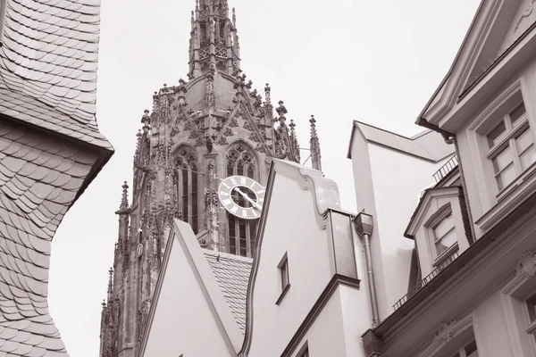 Cathedral Tower Frankfurt Alemanha Preto Branco Sepia Tone — Fotografia de Stock