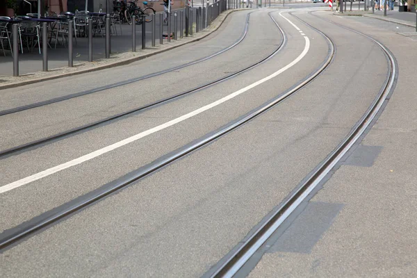 Tram Track Curve Street Frankfurt Germany — стокове фото