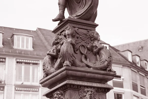 Justitiabrunnen Fountain Manskopf 1887 Romerberg Square Frankfurt Germany Black White — Stock Photo, Image