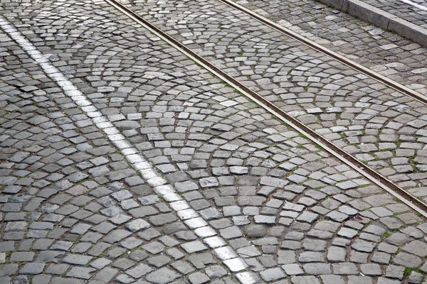 Tren Yolu Kaldırım Taşları Frankfurt Almanya — Stok fotoğraf