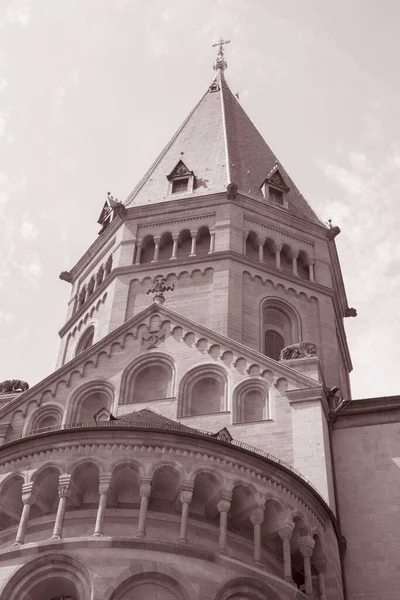 Mainzer Dom Cathedral Church Mainz Tyskland Svart Och Vitt Sepia — Stockfoto