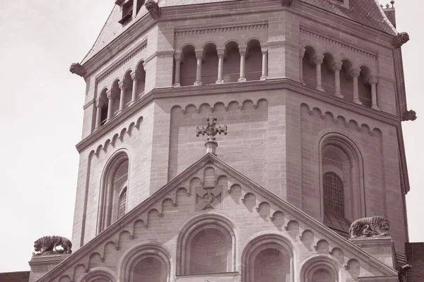 Mainzer Igreja Catedral Dom Mainz Alemanha Preto Branco Sepia Tone — Fotografia de Stock