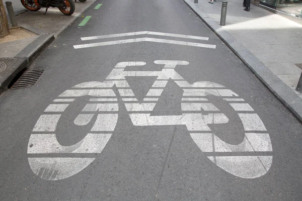 Bike Lane Sign Street Madrid Spagna — Foto Stock